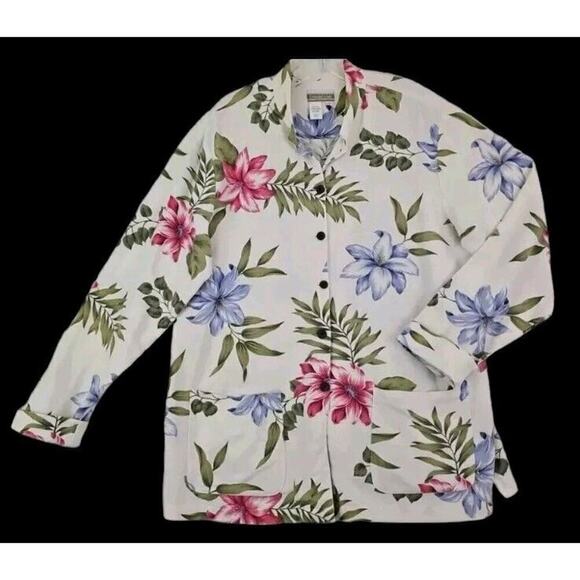 Coldwater Creek ~Woman Size L~ Floral Linen Blend Top Button Shirt Long Sleeve. - Picture 1 of 9